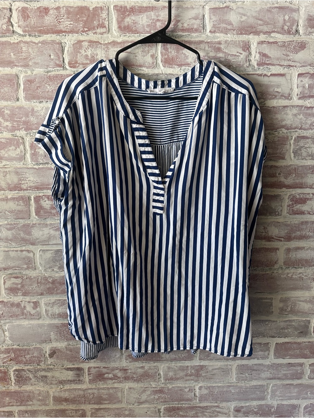 Jane and Delancey Navy and White Striped V-Neck Blouse